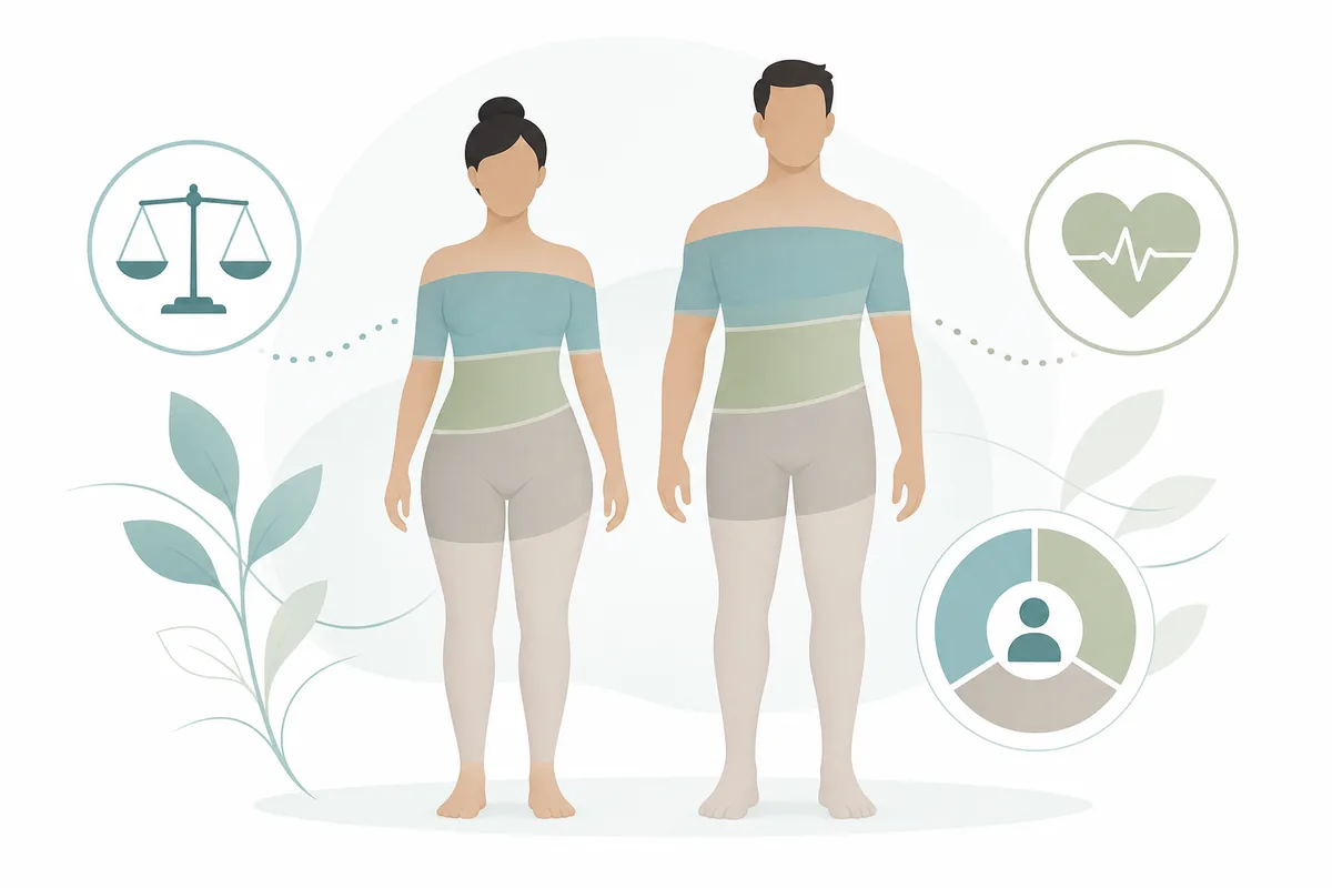 Neutral body composition illustration showing healthy body fat balance for adults