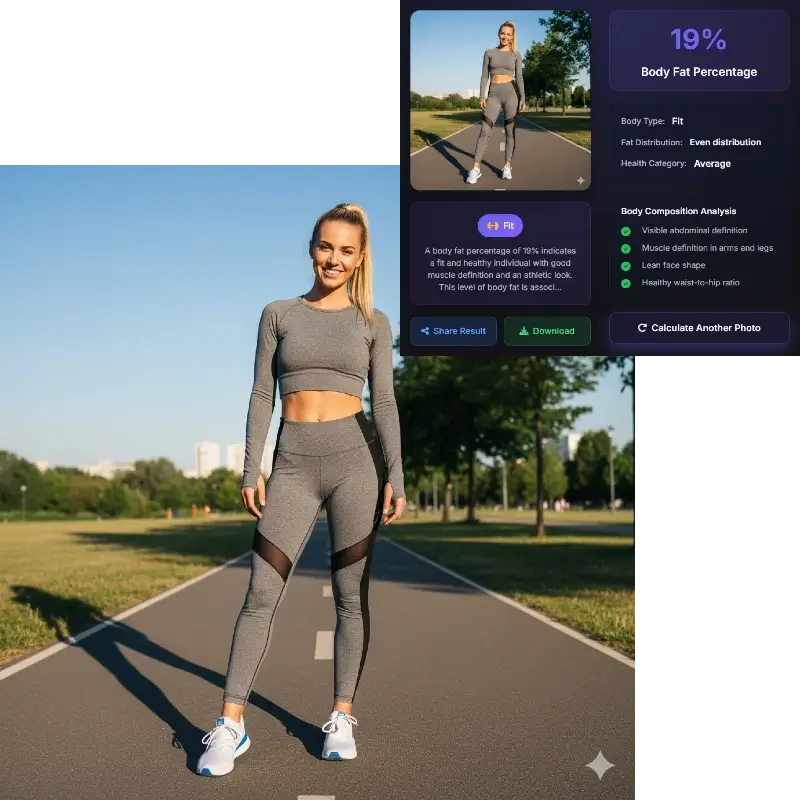 AI body fat calculator showing 19% body fat female athlete on track - more accurate than BMI
